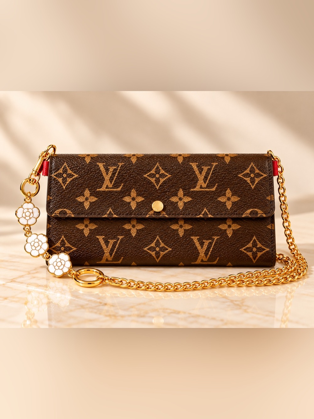 Louis Vuitton Monogram Sarah Long Wallet + Crossbody Chain